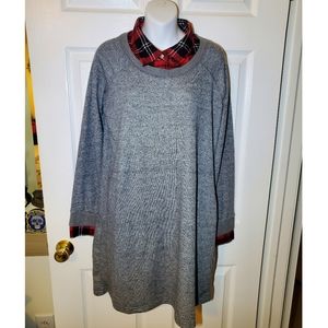 Kenneth Cole Gray and Red Plaid Dress